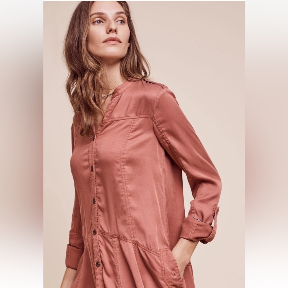 Anthropologie Holding Horses Womens Mariona Dusty Rose Swing Shirt Dress Sz 4 - Picture 10 of 12